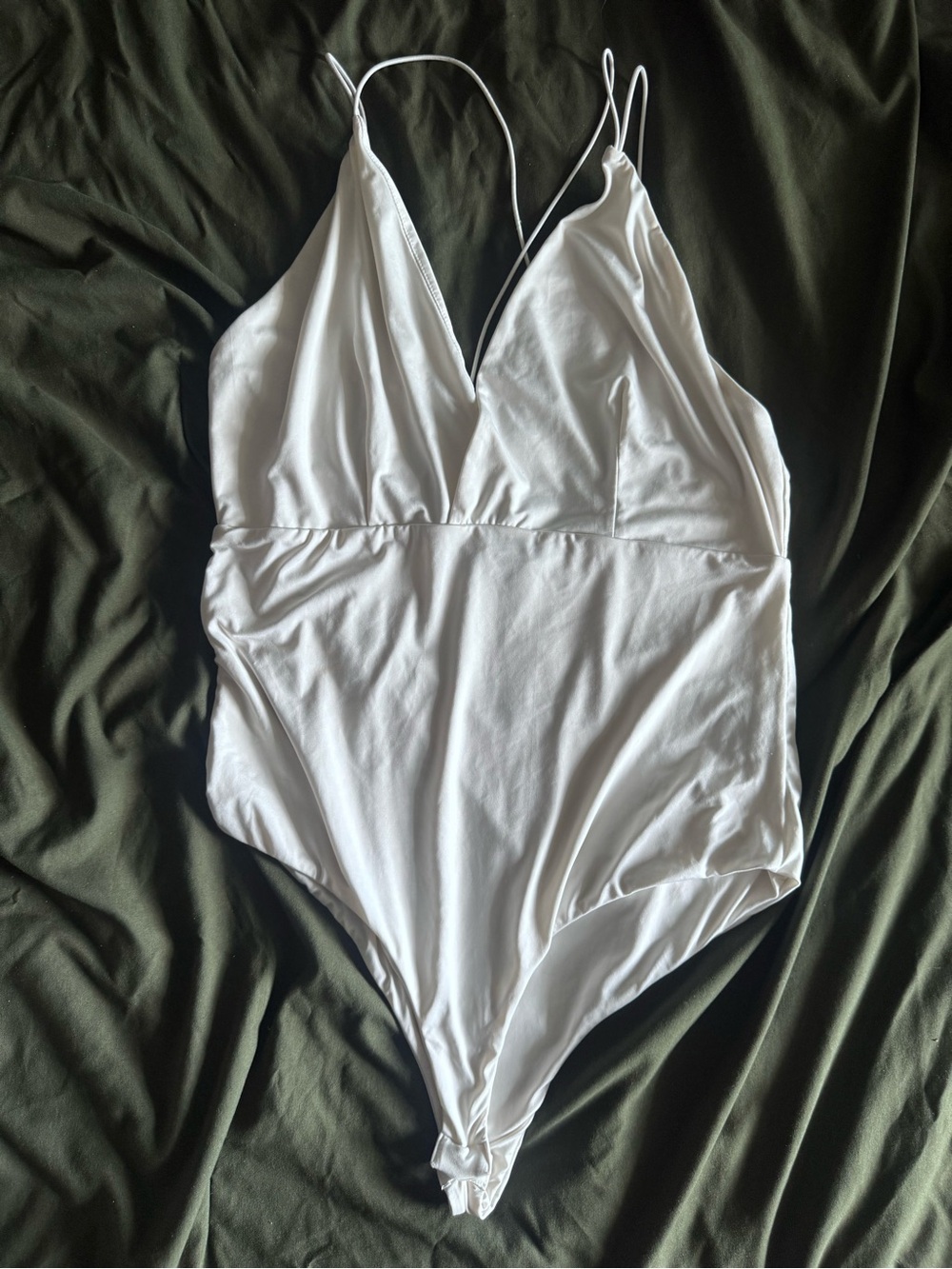 Shinestar White One-Piece Bodysuit with V-Neck